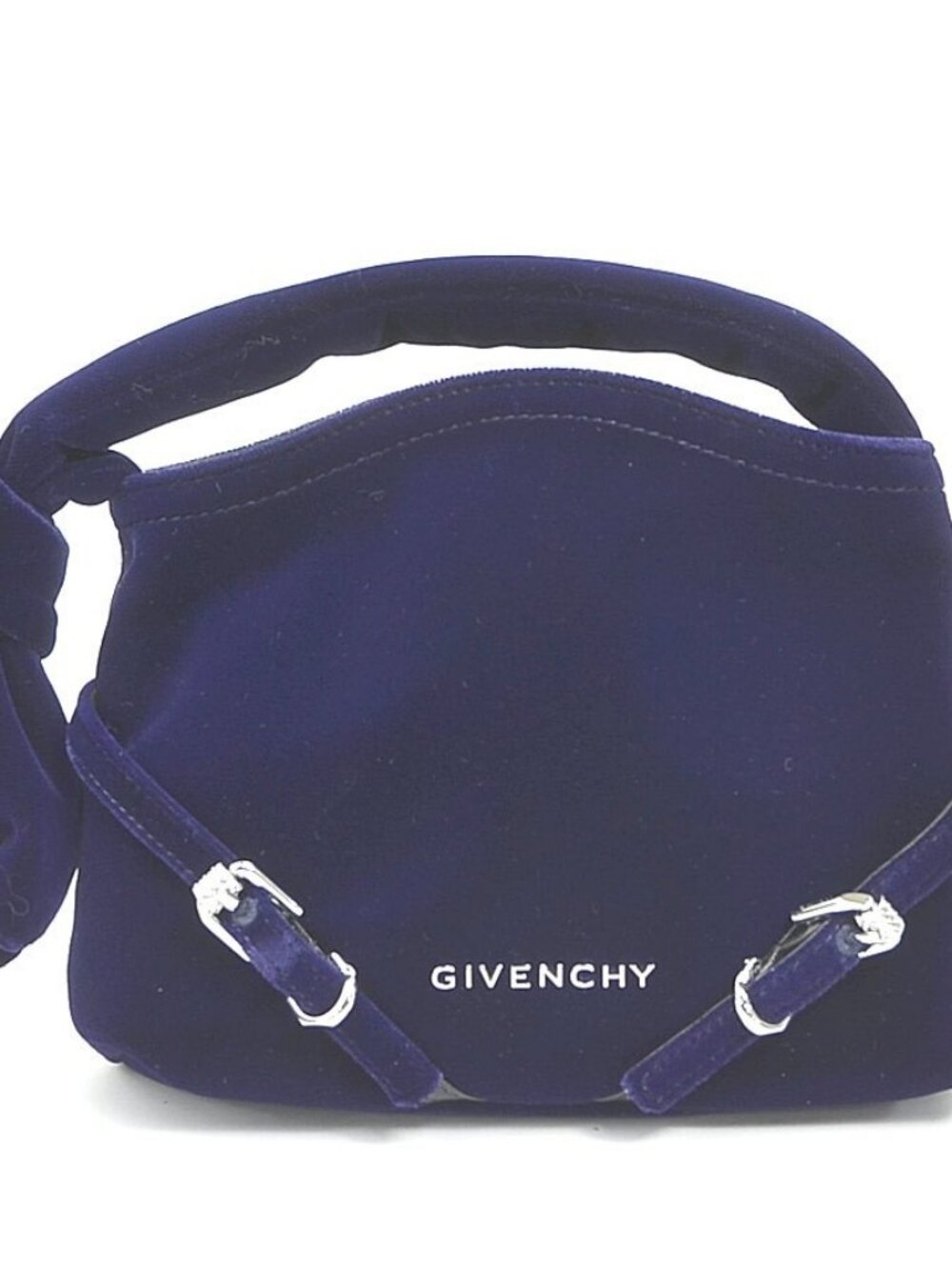 GIVENCHY Nano Voyeur Handbag Navy Velvet/Silvertone -